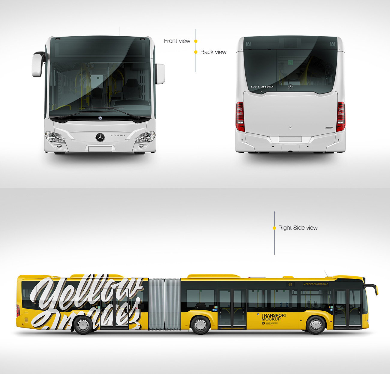 We have created an example for reference. Mercedes Benz Citaro G Bus Mockup Pack 5 In 1 Pack