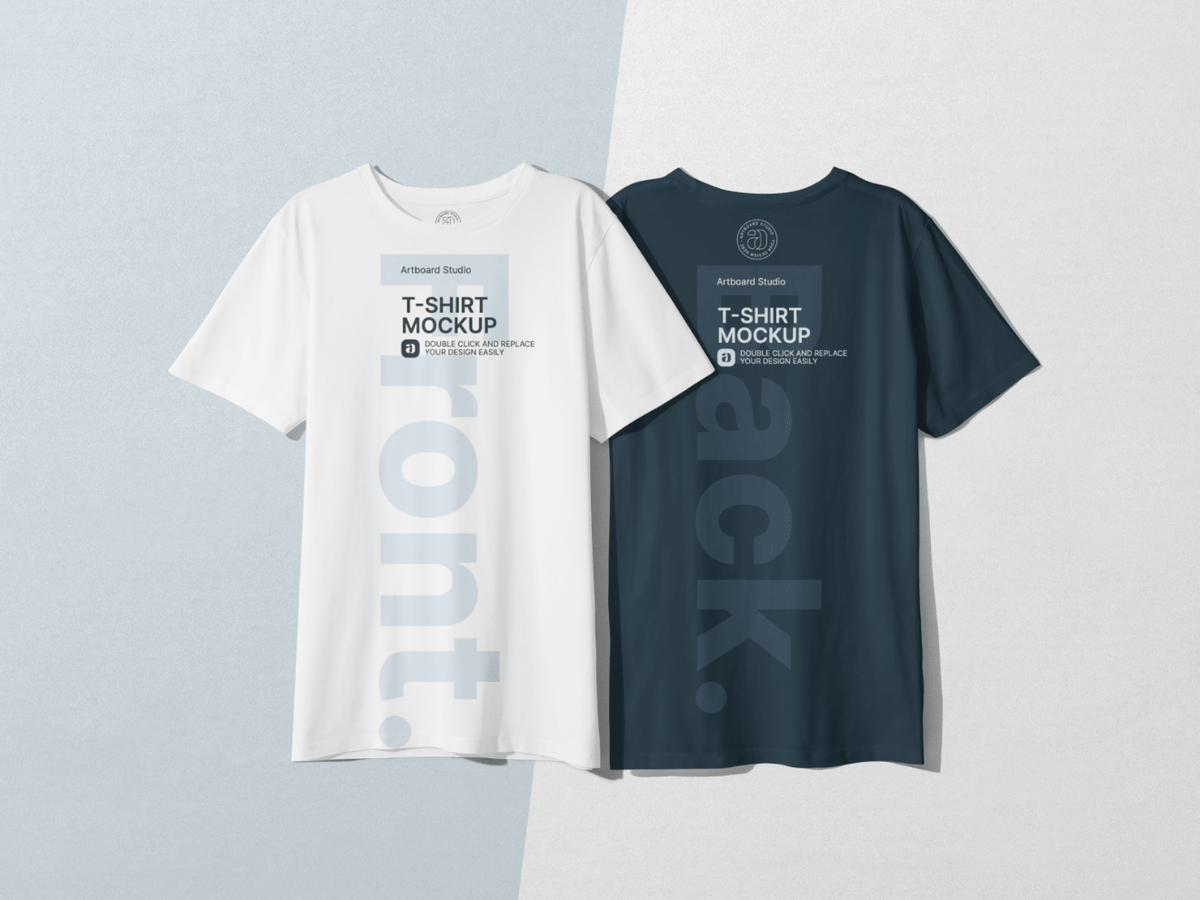 A photoshop template with fully organized layers, this mockup is very versatile! Hanging Front And Back T Shirt Mockup Template